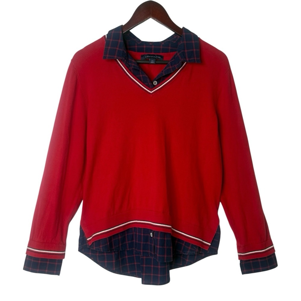 Tommy Hilfiger Women's L Layered Look Blouse‎ V-Neck Long Sleeve Sweater